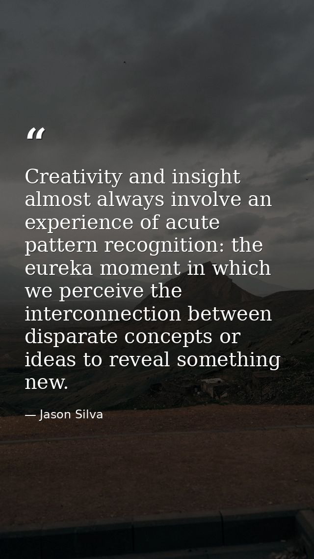 Creativity and insight almost always involve an experience of acute pattern recognition: the eureka moment in which we p — Jason Silva