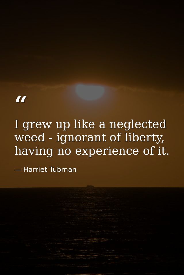 I grew up like a neglected weed - ignorant of liberty, having no experience of it. — Harriet Tubman