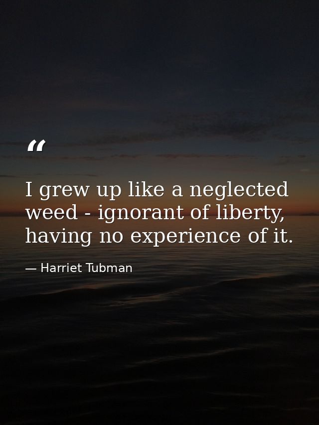 I grew up like a neglected weed - ignorant of liberty, having no experience of it. — Harriet Tubman