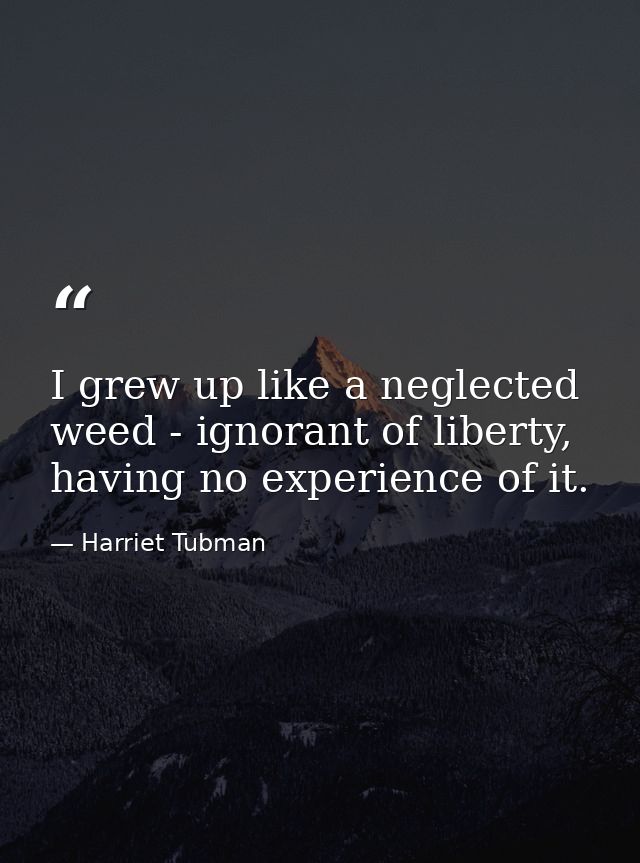 I grew up like a neglected weed - ignorant of liberty, having no experience of it. — Harriet Tubman
