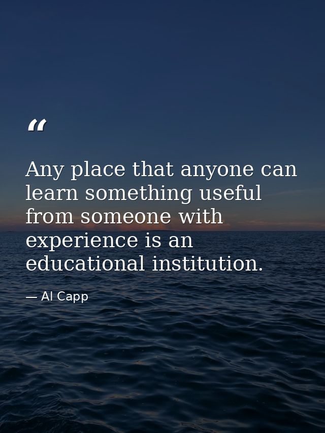 Any place that anyone can learn something useful from someone with experience is an educational institution. — Al Capp