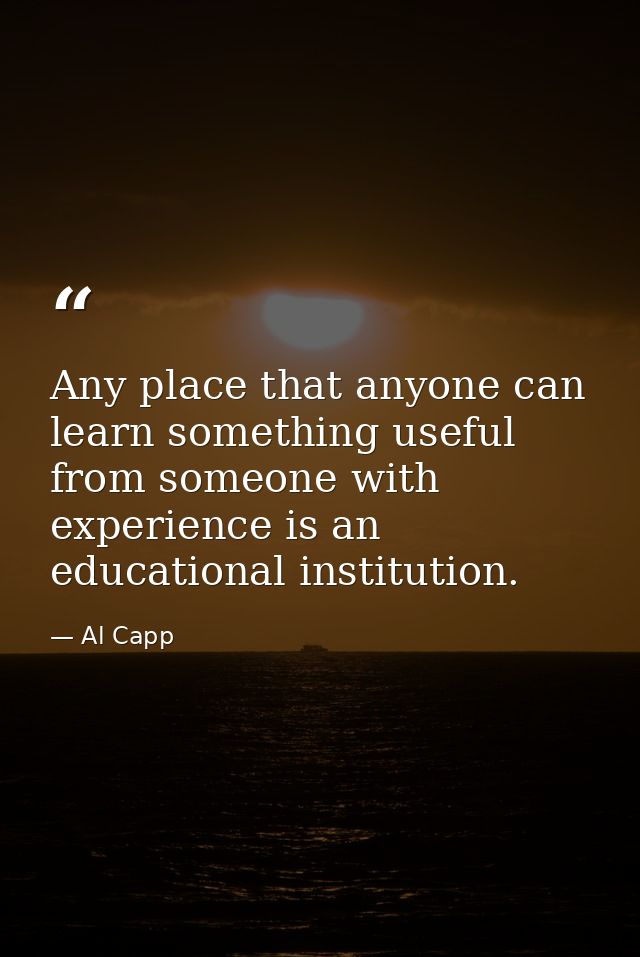Any place that anyone can learn something useful from someone with experience is an educational institution. — Al Capp