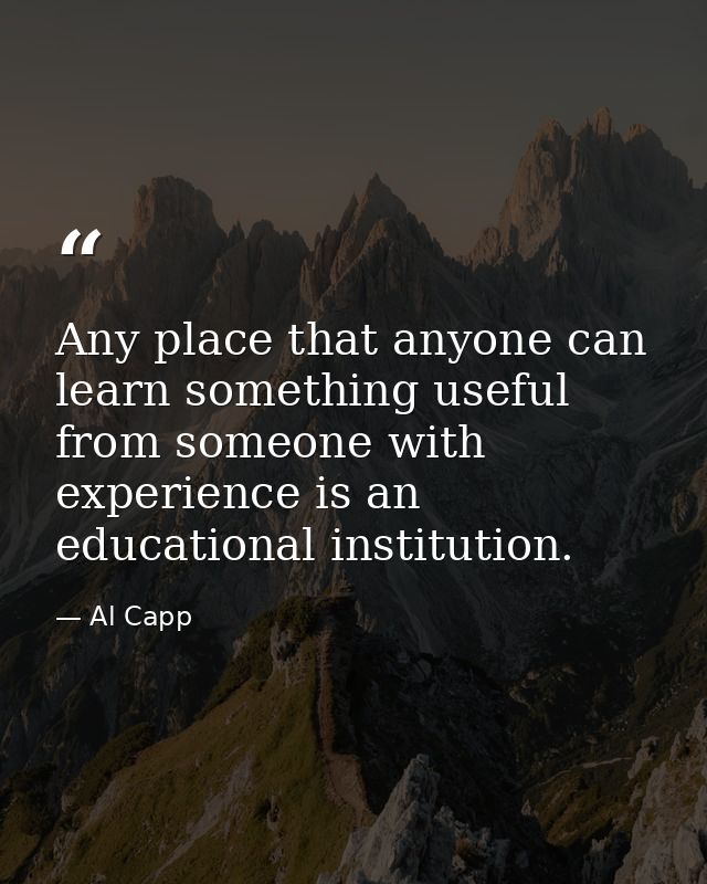 Any place that anyone can learn something useful from someone with experience is an educational institution. — Al Capp