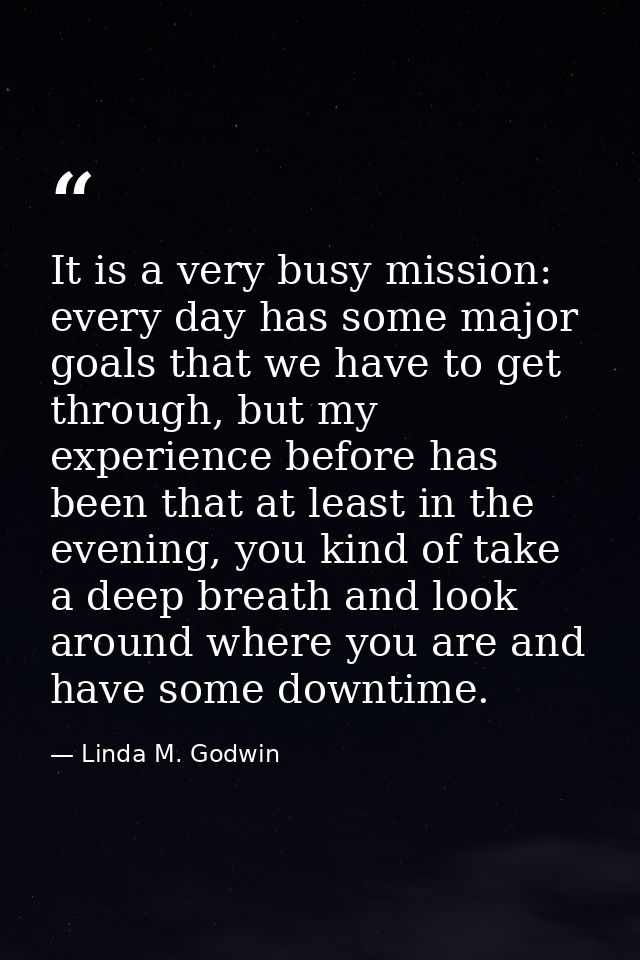 It is a very busy mission: every day has some major goals that we have to get through, but my experience before has been — Linda M. Godwin