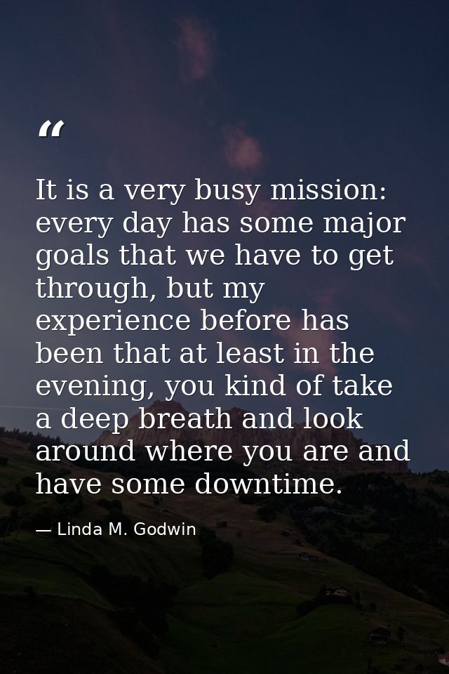 It is a very busy mission: every day has some major goals that we have to get through, but my experience before has been — Linda M. Godwin