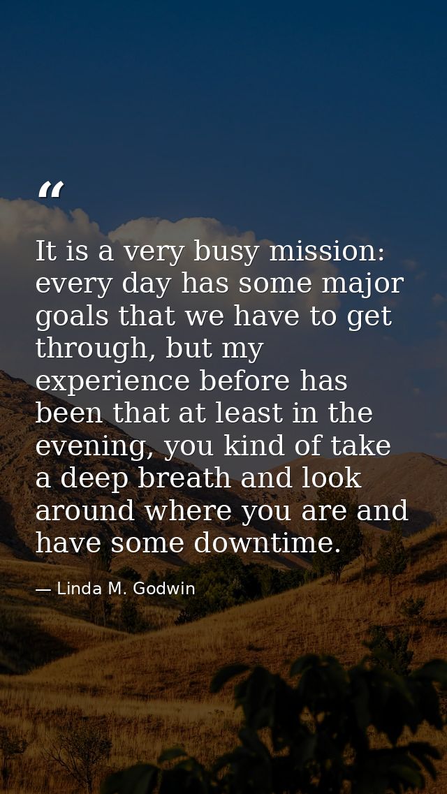 It is a very busy mission: every day has some major goals that we have to get through, but my experience before has been — Linda M. Godwin