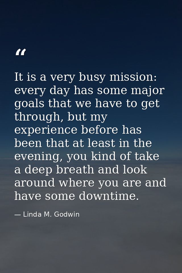 It is a very busy mission: every day has some major goals that we have to get through, but my experience before has been — Linda M. Godwin