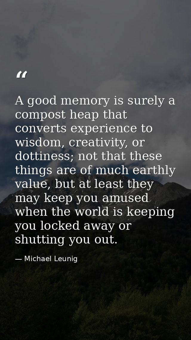 A good memory is surely a compost heap that converts experience to wisdom, creativity, or dottiness; not that these thin — Michael Leunig