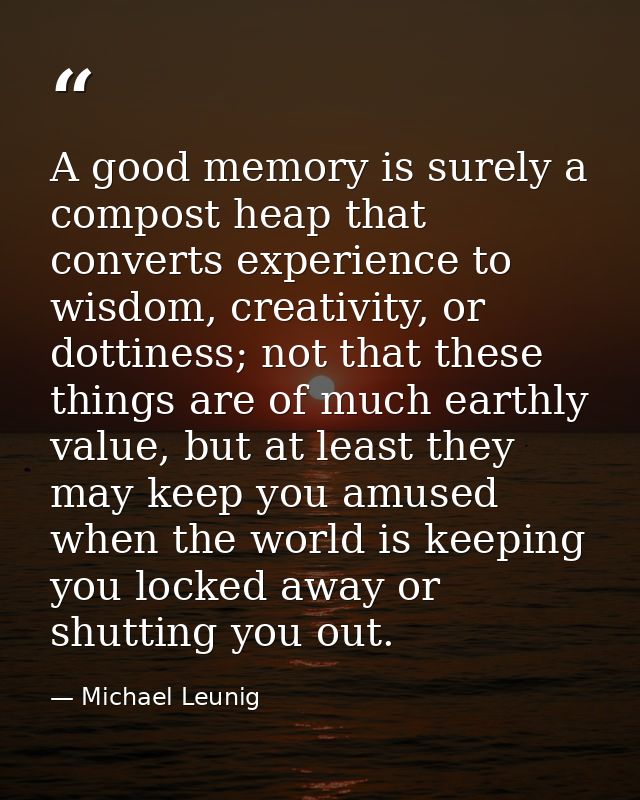 A good memory is surely a compost heap that converts experience to wisdom, creativity, or dottiness; not that these thin — Michael Leunig