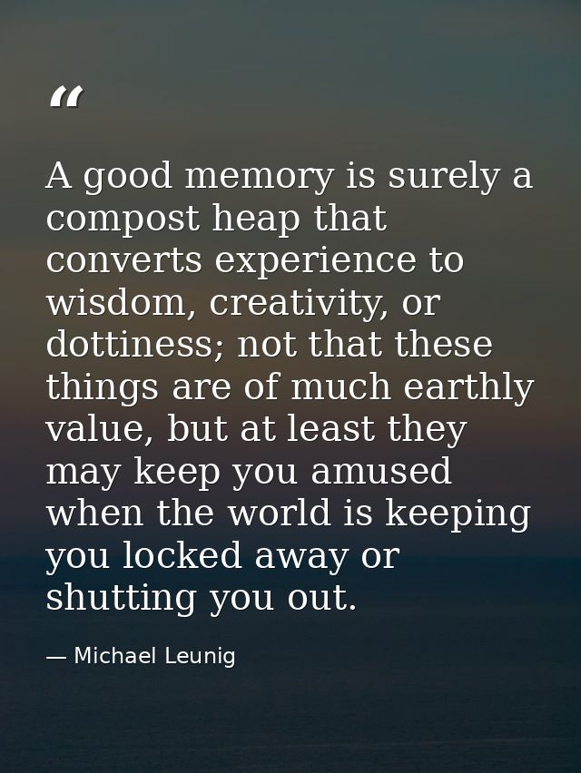 A good memory is surely a compost heap that converts experience to wisdom, creativity, or dottiness; not that these thin — Michael Leunig