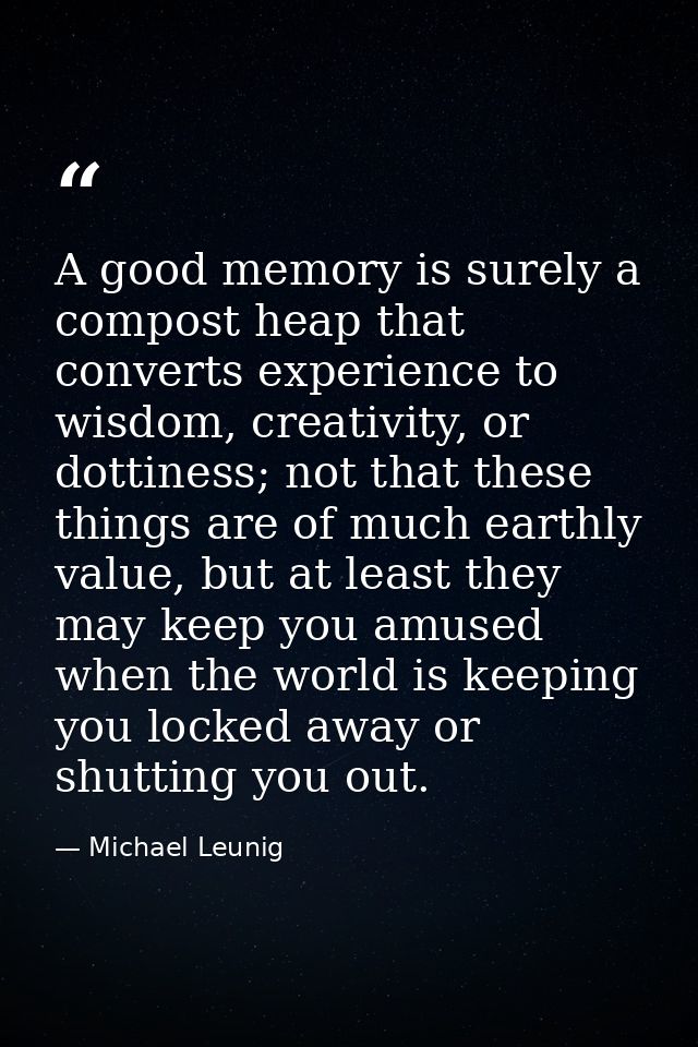A good memory is surely a compost heap that converts experience to wisdom, creativity, or dottiness; not that these thin — Michael Leunig