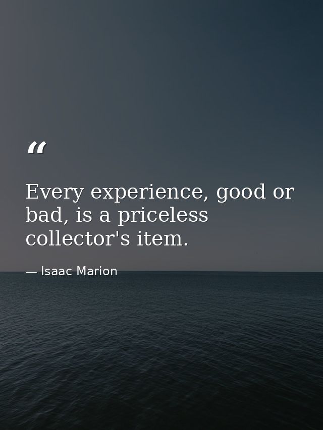 Every experience, good or bad, is a priceless collector's item. — Isaac Marion