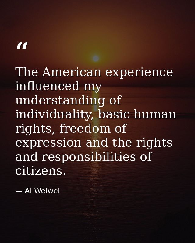 The American experience influenced my understanding of individuality, basic human rights, freedom of expression and the  — Ai Weiwei