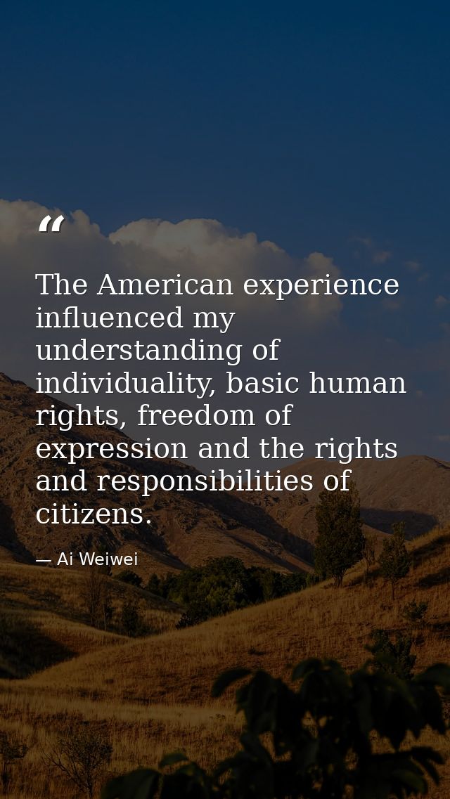 The American experience influenced my understanding of individuality, basic human rights, freedom of expression and the  — Ai Weiwei
