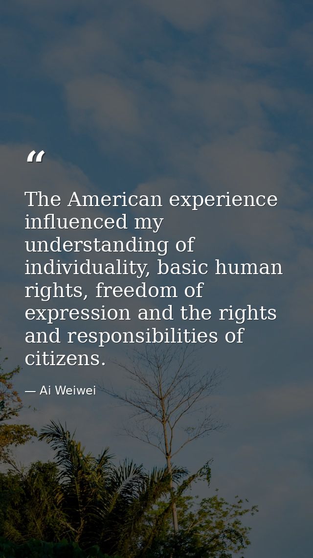 The American experience influenced my understanding of individuality, basic human rights, freedom of expression and the  — Ai Weiwei