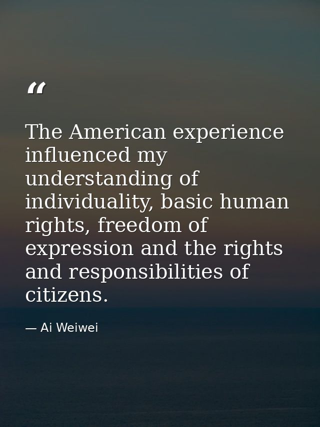 The American experience influenced my understanding of individuality, basic human rights, freedom of expression and the  — Ai Weiwei