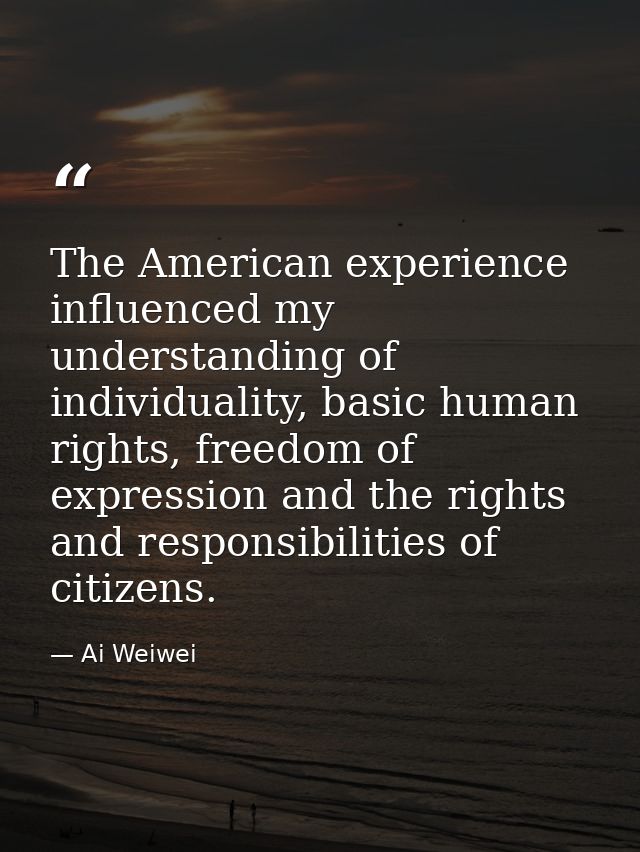 The American experience influenced my understanding of individuality, basic human rights, freedom of expression and the  — Ai Weiwei