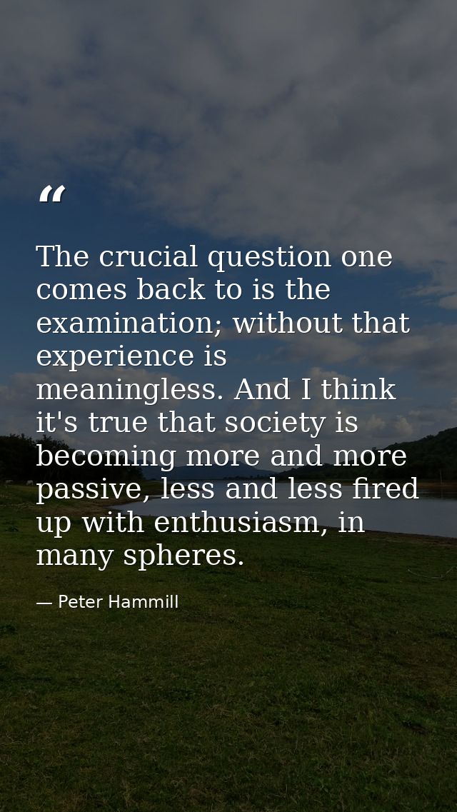 The crucial question one comes back to is the examination; without that experience is meaningless. And I think it's true — Peter Hammill