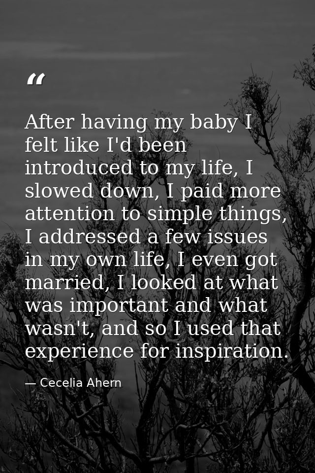 After having my baby I felt like I'd been introduced to my life, I slowed down, I paid more attention to simple things,  — Cecelia Ahern