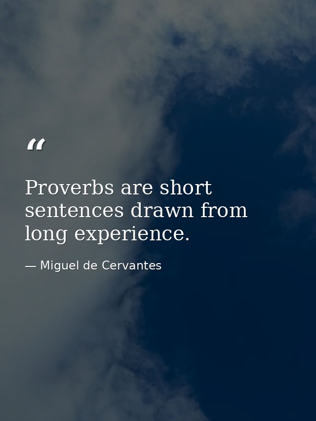 Proverbs are short sentences drawn from long experience. — Miguel de Cervantes