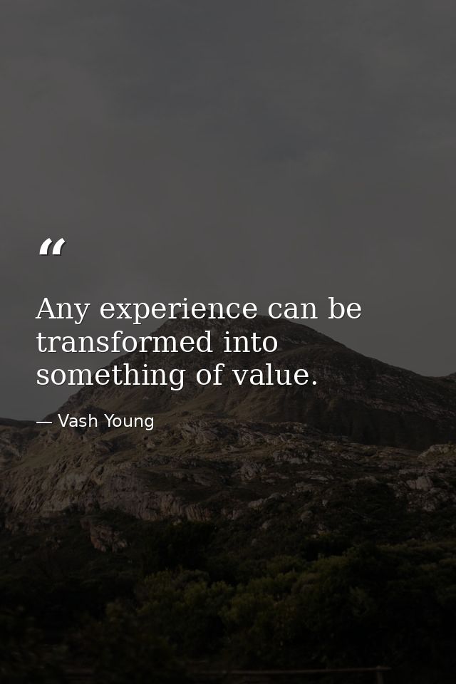 Any experience can be transformed into something of value. — Vash Young