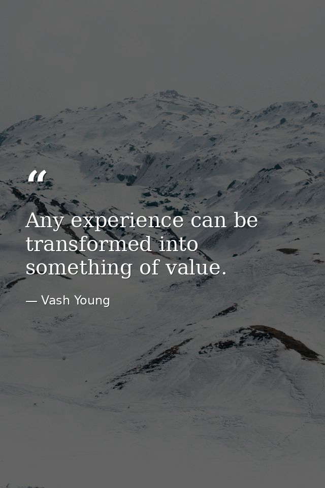 Any experience can be transformed into something of value. — Vash Young