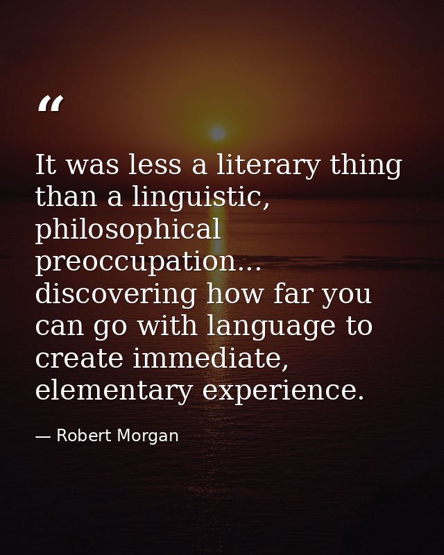 It was less a literary thing than a linguistic, philosophical preoccupation... discovering how far you can go with langu — Robert Morgan