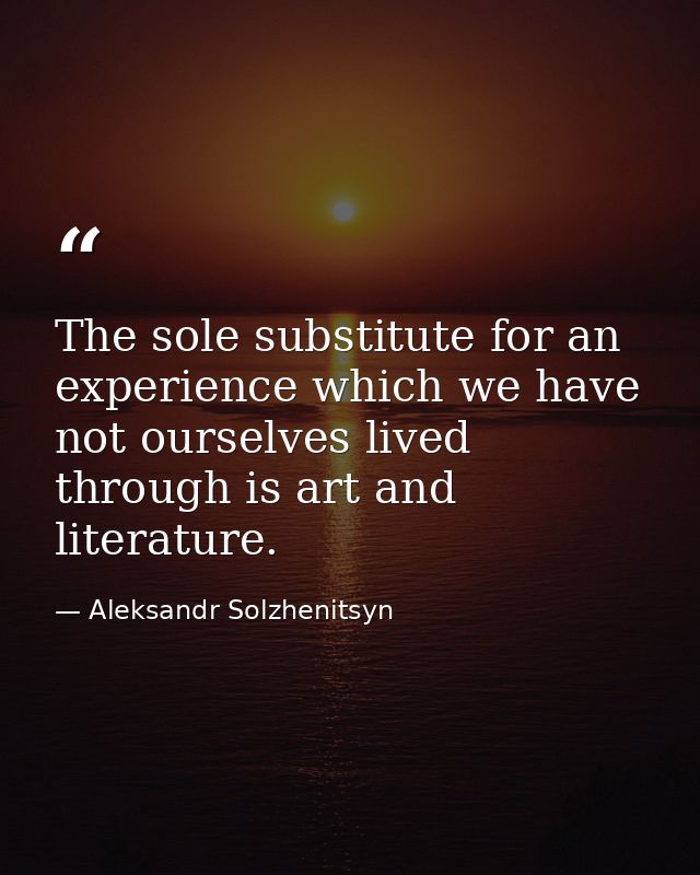 The sole substitute for an experience which we have not ourselves lived through is art and literature. — Aleksandr Solzhenitsyn