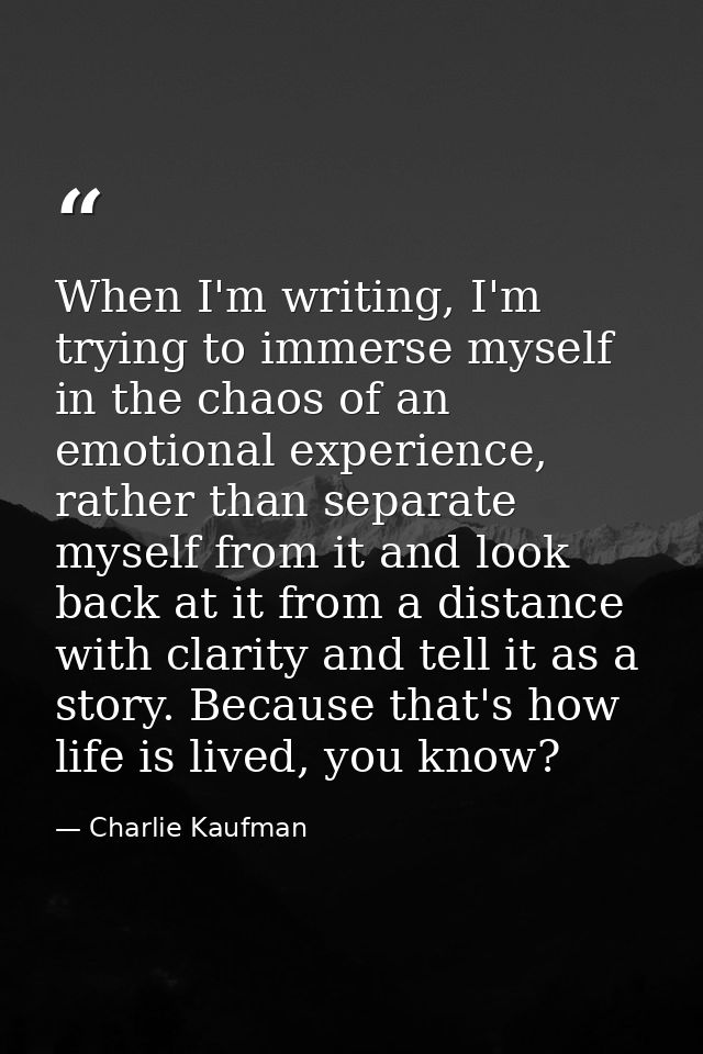 When I'm writing, I'm trying to immerse myself in the chaos of an emotional experience, rather than separate myself from — Charlie Kaufman