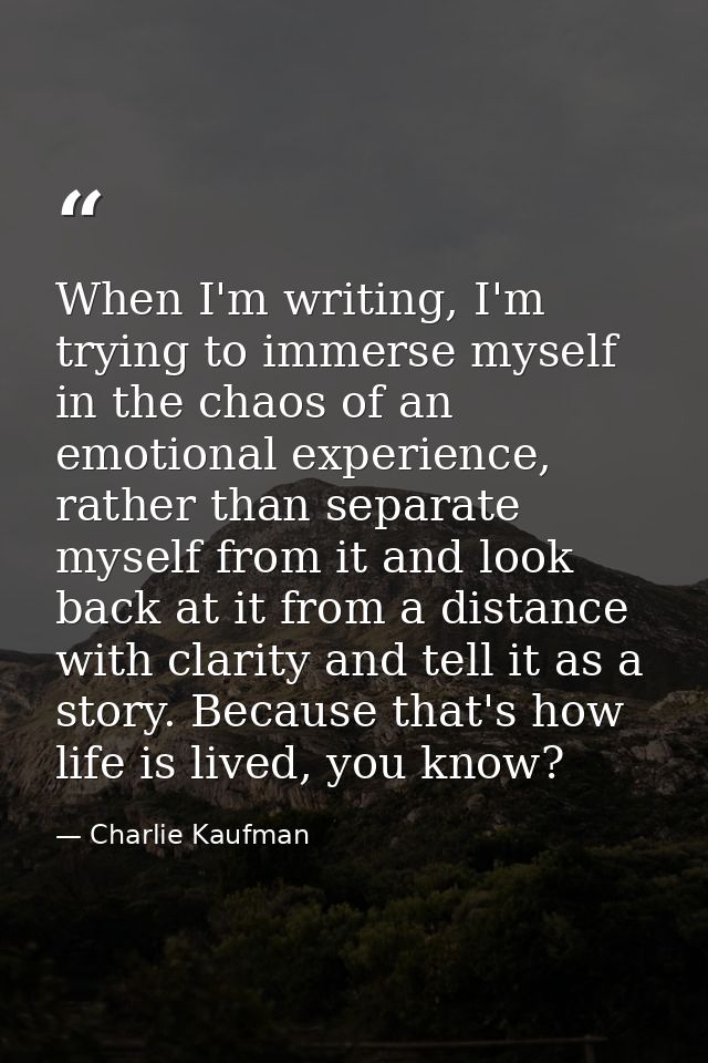 When I'm writing, I'm trying to immerse myself in the chaos of an emotional experience, rather than separate myself from — Charlie Kaufman