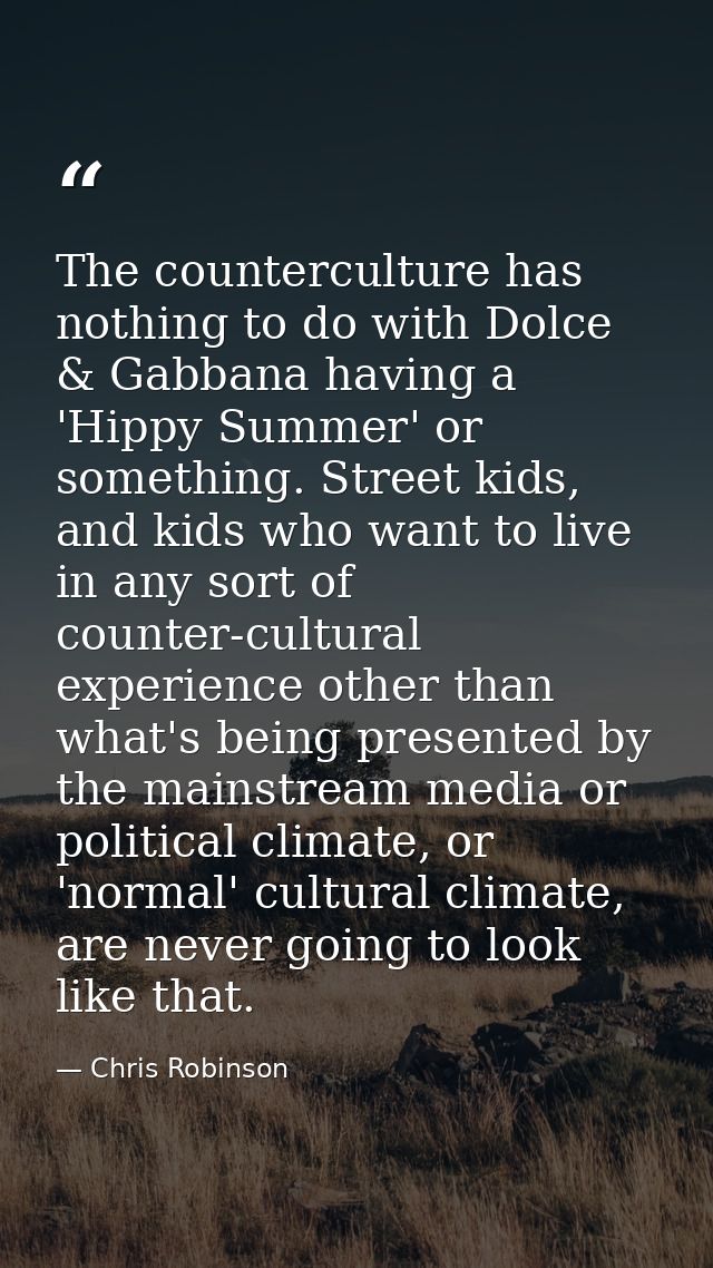 The counterculture has nothing to do with Dolce & Gabbana having a 'Hippy Summer' or something. Street kids, and kids wh — Chris Robinson