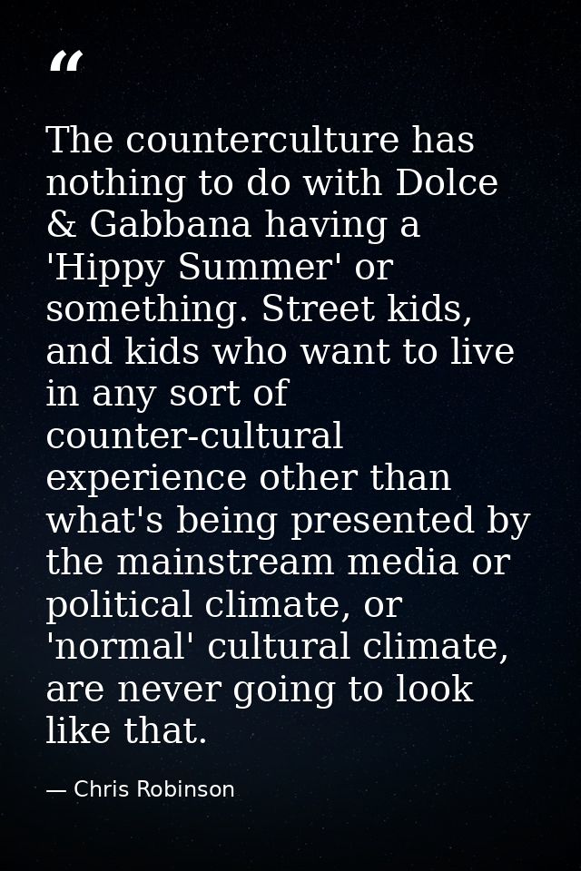 The counterculture has nothing to do with Dolce & Gabbana having a 'Hippy Summer' or something. Street kids, and kids wh — Chris Robinson