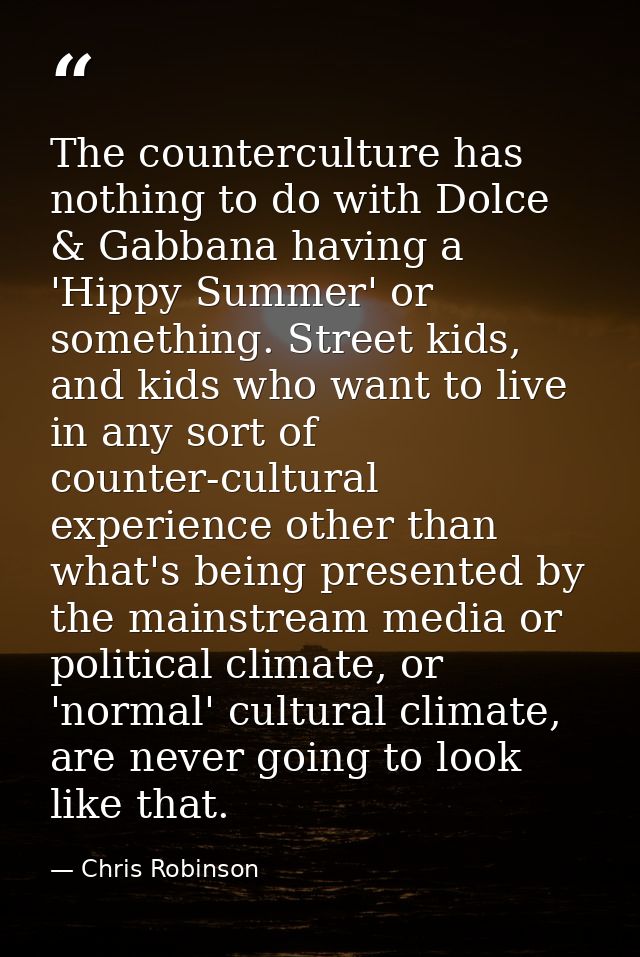 The counterculture has nothing to do with Dolce & Gabbana having a 'Hippy Summer' or something. Street kids, and kids wh — Chris Robinson
