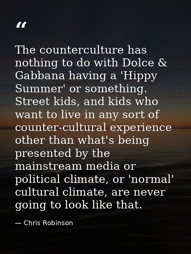 The counterculture has nothing to do with Dolce & Gabbana having a 'Hippy Summer' or something. Street kids, and kids wh — Chris Robinson