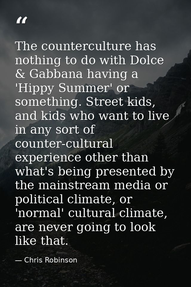 The counterculture has nothing to do with Dolce & Gabbana having a 'Hippy Summer' or something. Street kids, and kids wh — Chris Robinson