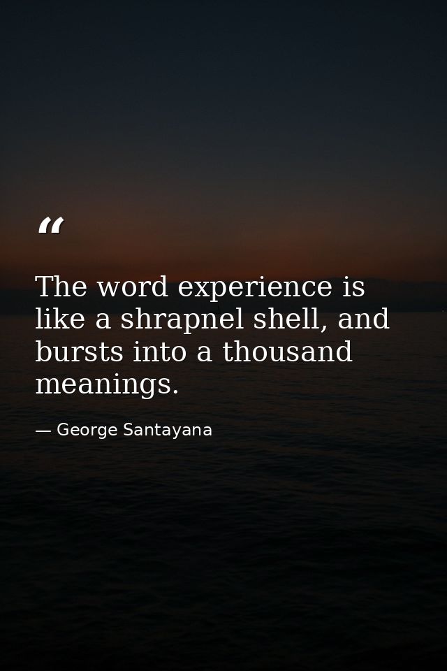 The word experience is like a shrapnel shell, and bursts into a thousand meanings. — George Santayana