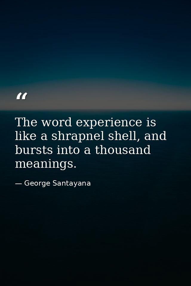 The word experience is like a shrapnel shell, and bursts into a thousand meanings. — George Santayana