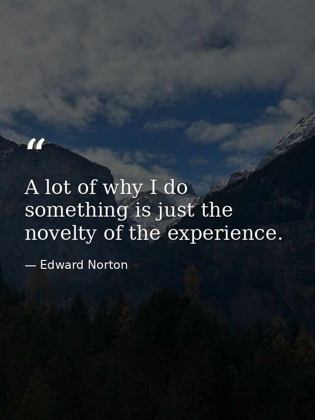 A lot of why I do something is just the novelty of the experience. — Edward Norton