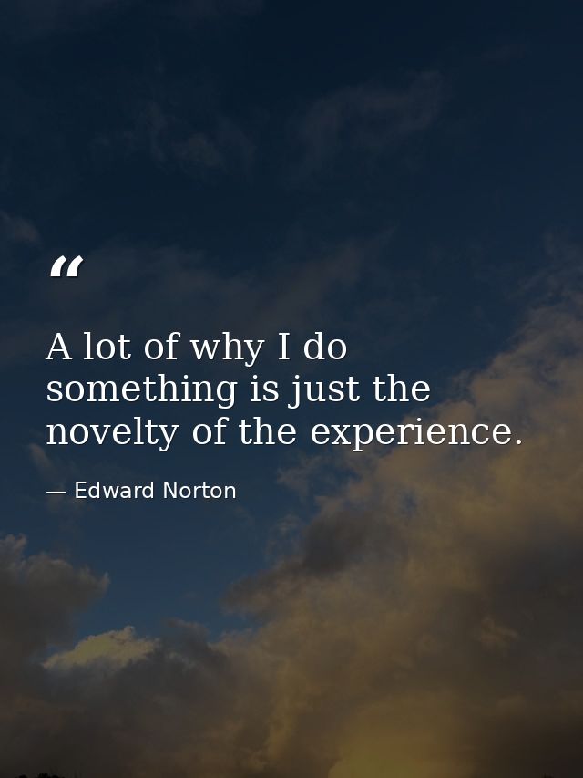 A lot of why I do something is just the novelty of the experience. — Edward Norton