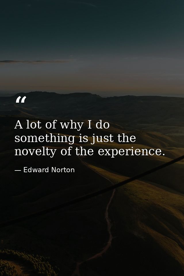 A lot of why I do something is just the novelty of the experience. — Edward Norton