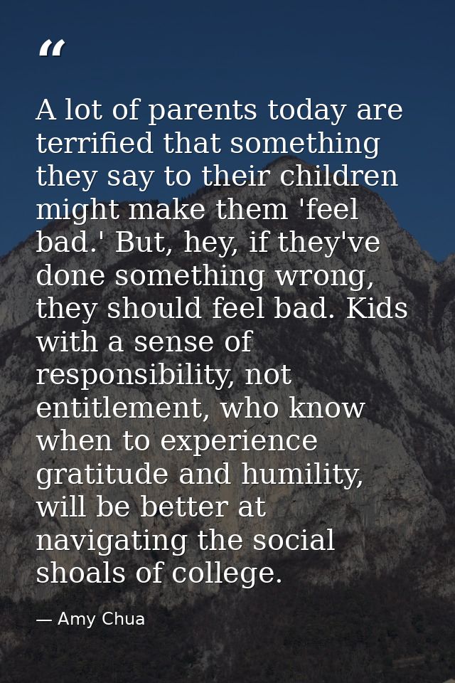 A lot of parents today are terrified that something they say to their children might make them 'feel bad.' But, hey, if  — Amy Chua