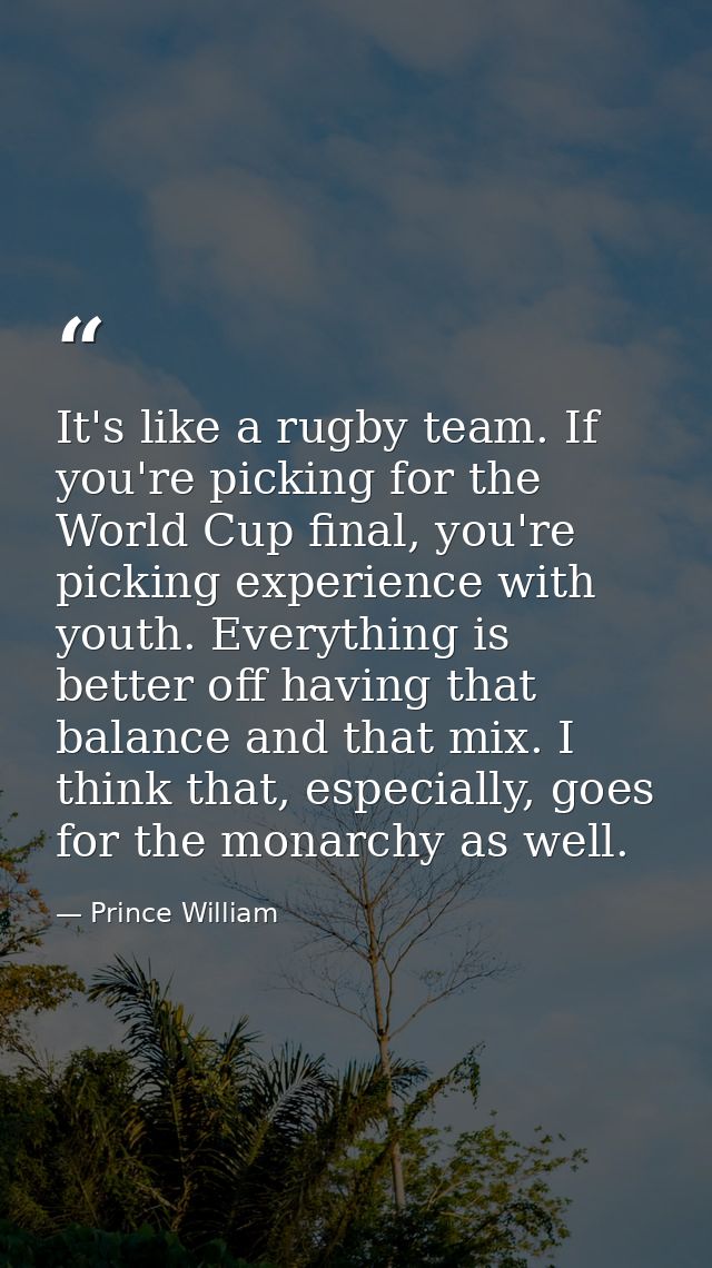 It's like a rugby team. If you're picking for the World Cup final, you're picking experience with youth. Everything is b — Prince William