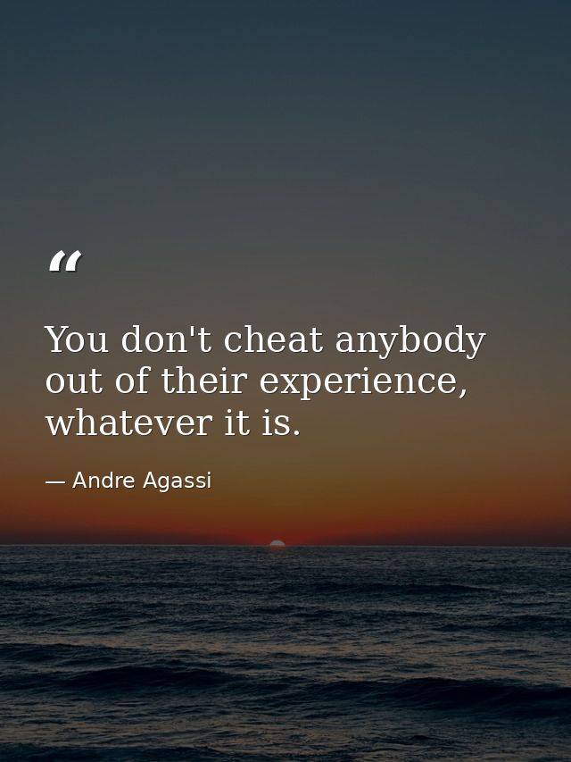 You don't cheat anybody out of their experience, whatever it is. — Andre Agassi