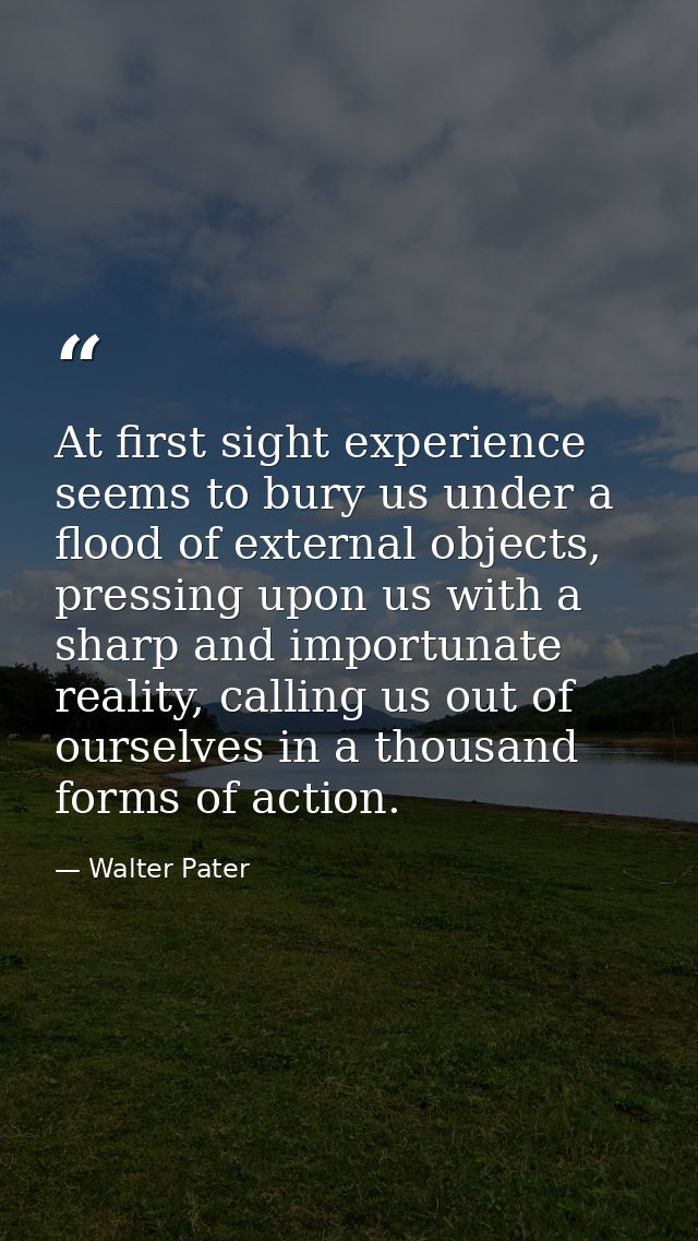 At first sight experience seems to bury us under a flood of external objects, pressing upon us with a sharp and importun — Walter Pater