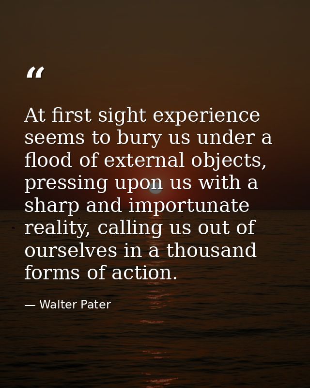 At first sight experience seems to bury us under a flood of external objects, pressing upon us with a sharp and importun — Walter Pater