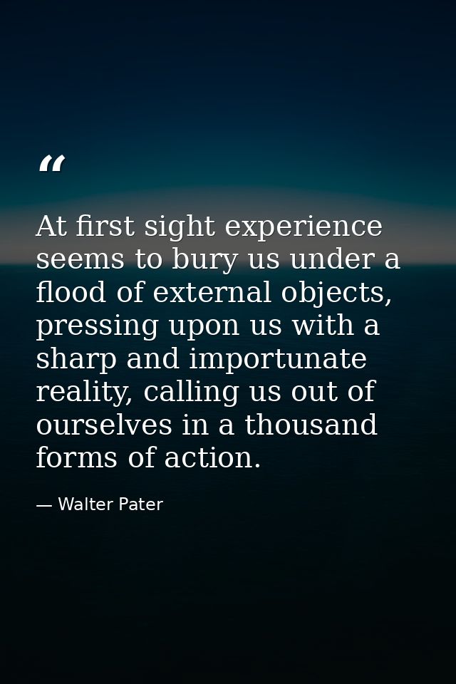 At first sight experience seems to bury us under a flood of external objects, pressing upon us with a sharp and importun — Walter Pater