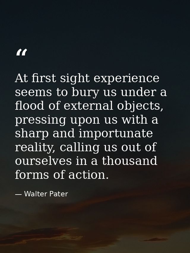 At first sight experience seems to bury us under a flood of external objects, pressing upon us with a sharp and importun — Walter Pater