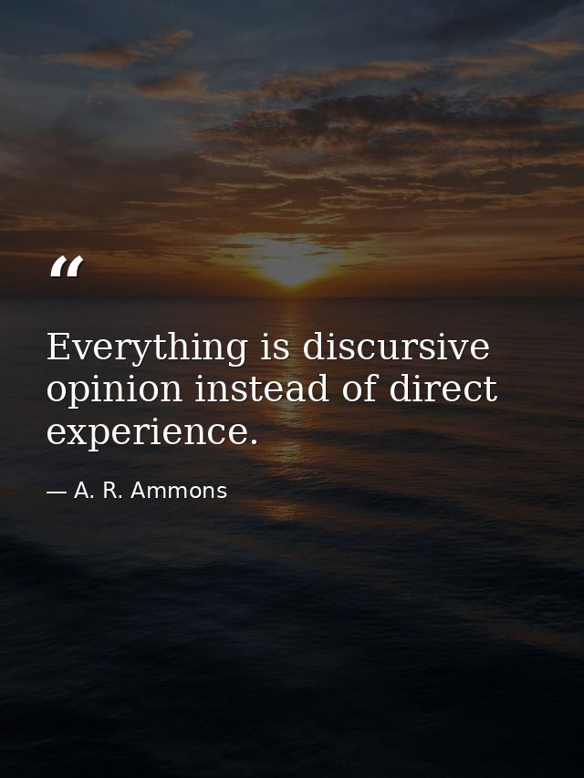Everything is discursive opinion instead of direct experience. — A. R. Ammons