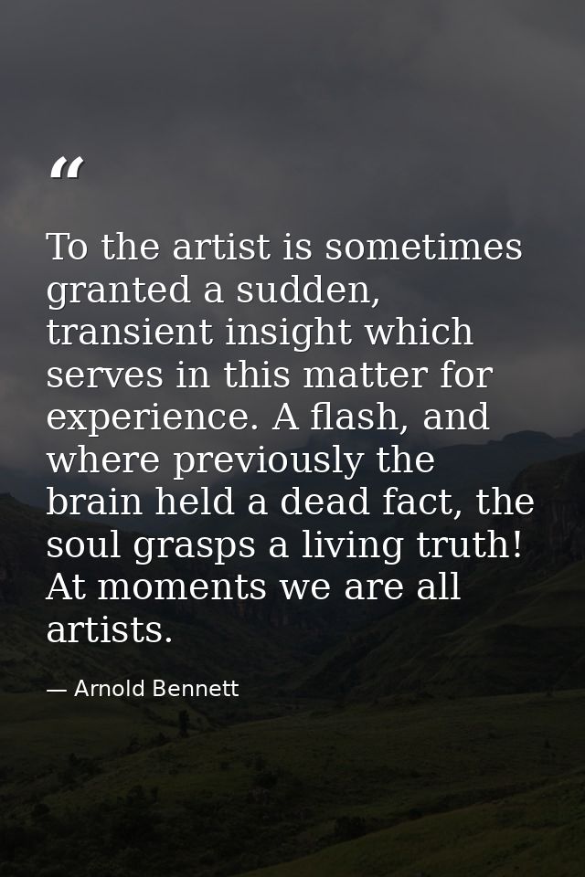 To the artist is sometimes granted a sudden, transient insight which serves in this matter for experience. A flash, and  — Arnold Bennett