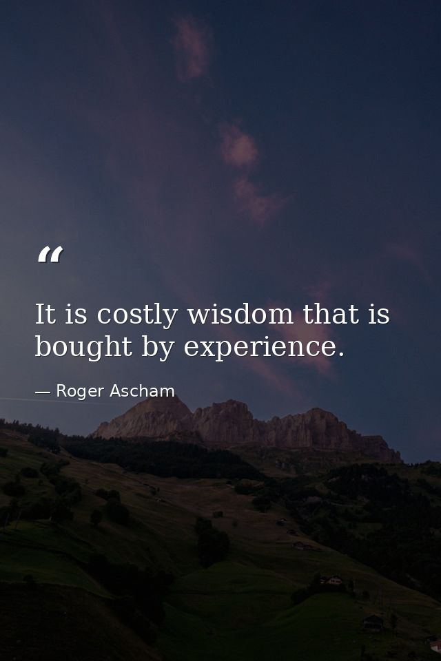 It is costly wisdom that is bought by experience. — Roger Ascham